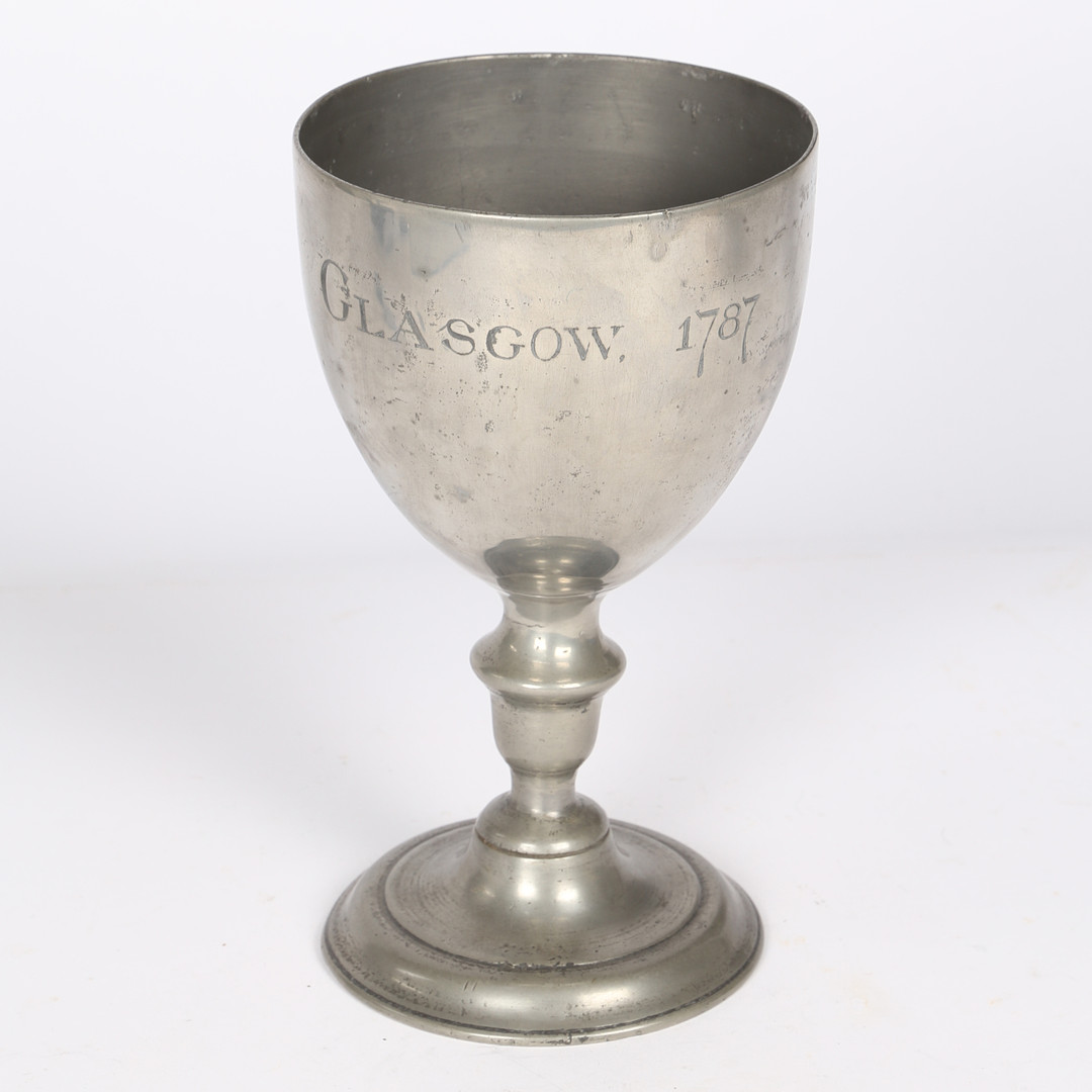 A GEORGE III PEWTER CHALICE, SCOTTISH, DATED 1787. - Image 2 of 2