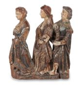 A CHARMING AND SERENE 15TH CENTURY OAK AND POLYCHROME FIGURE GROUP, GERMAN OR SOUTH NETHERLANDISH, C