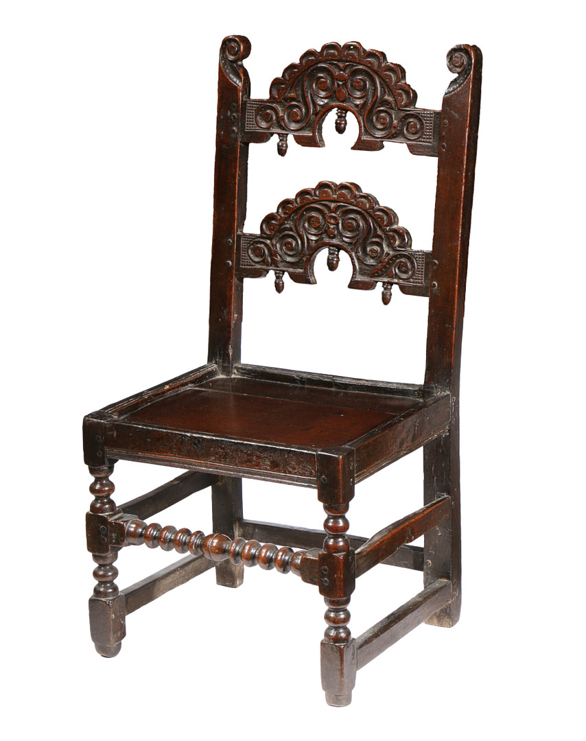 A CHARLES II OAK BACKSTOOL, YORKSHIRE, CIRCA 1680.