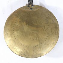 A COMMONWEALTH IRON AND BRASS WARMING PAN, DATED 1657.