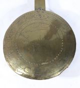 A RARE CHARLES I BRASS AND IRON WARMING PAN, CIRCA 1640.