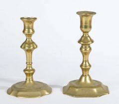 TWO GEORGE I BRASS SOCKET CANDLESTICKS, CIRCA 1720.