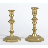 TWO GEORGE I BRASS SOCKET CANDLESTICKS, CIRCA 1720.