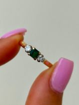 Chunky 18ct Gold Emerald and Diamond 3 Stone Ring