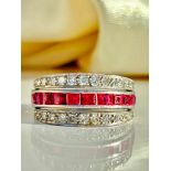 Chunky Antique Art Deco Era 18ct White Gold Ruby Diamond and Sapphire Day / Night Flip Over Ring
