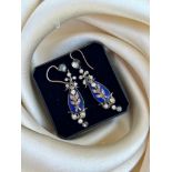 Victorian Blue Enamel and Paste Silver Earrings