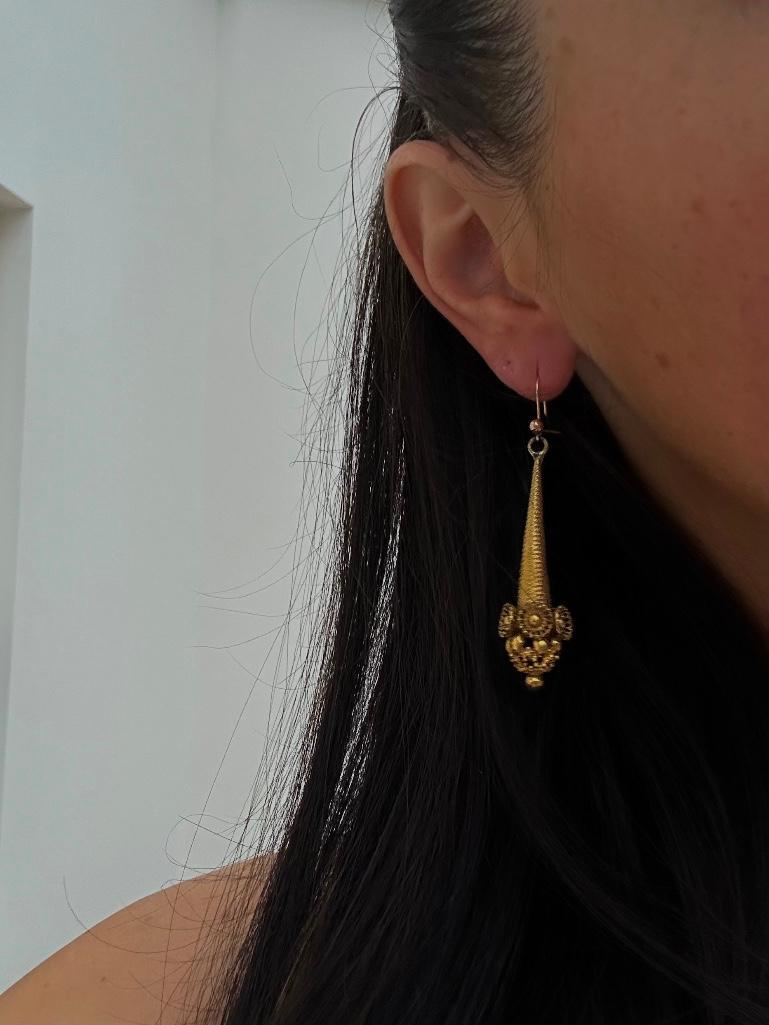 Georgian Era Yellow Metal Ornate Drop Earrings - Image 2 of 9