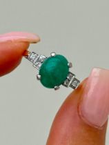 18ct Yellow Gold Cabochon Emerald and Diamond Ring