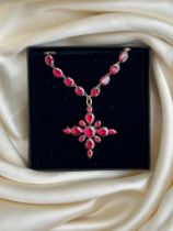 Amazing Flat Cut Garnet Riviere Necklace with Drop Pendant / Brooch