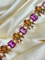 Antique Enamel and Gilt Amethyst and Baroque Pearl Necklace Clasp Test as 9ct Gold