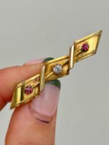 Antique Ruby and Diamond Bar Brooch