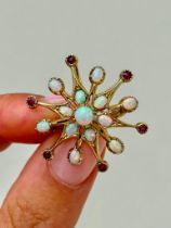 18ct Yellow Gold Ruby and Opal Starburst Brooch / Pendant