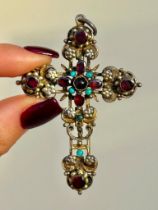 Extra Large Turquoise and Garnet Cross Pendant