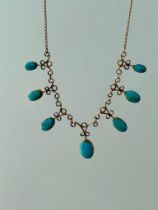 Antique Turquoise Fringe Necklace in Gold with Barrel Clasp