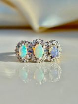 Chunky Opal and Diamond 3 Stone Cluster Ring in Yellow Gold