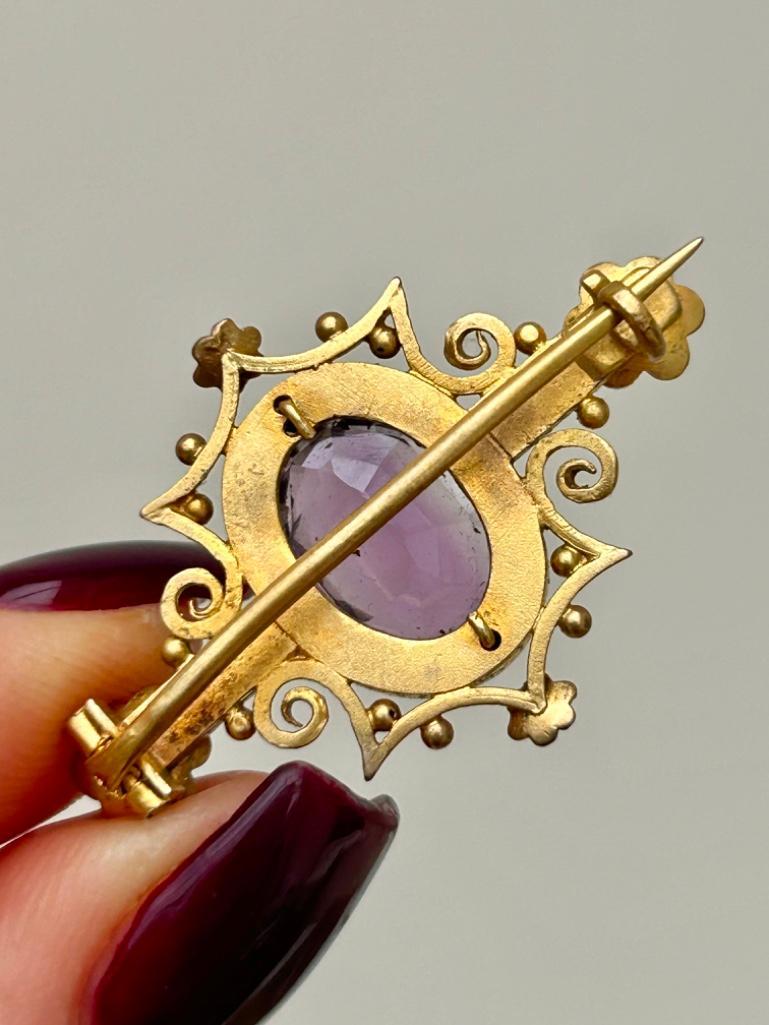 Victorian 15ct Gold Amethyst Brooch - Image 5 of 6