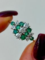 Emerald and Diamond Double Row Yellow Gold Ring