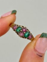 Antique 15ct Yellow Gold Amethyst and Emerald Ring
