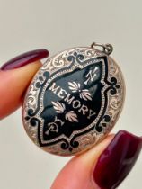 Antique In Memory of Black Enamel and 9ct Gold Back and Front Locket Pendant