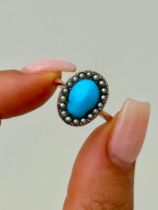 Chunky 9ct Gold Turquoise and Pearl Ring