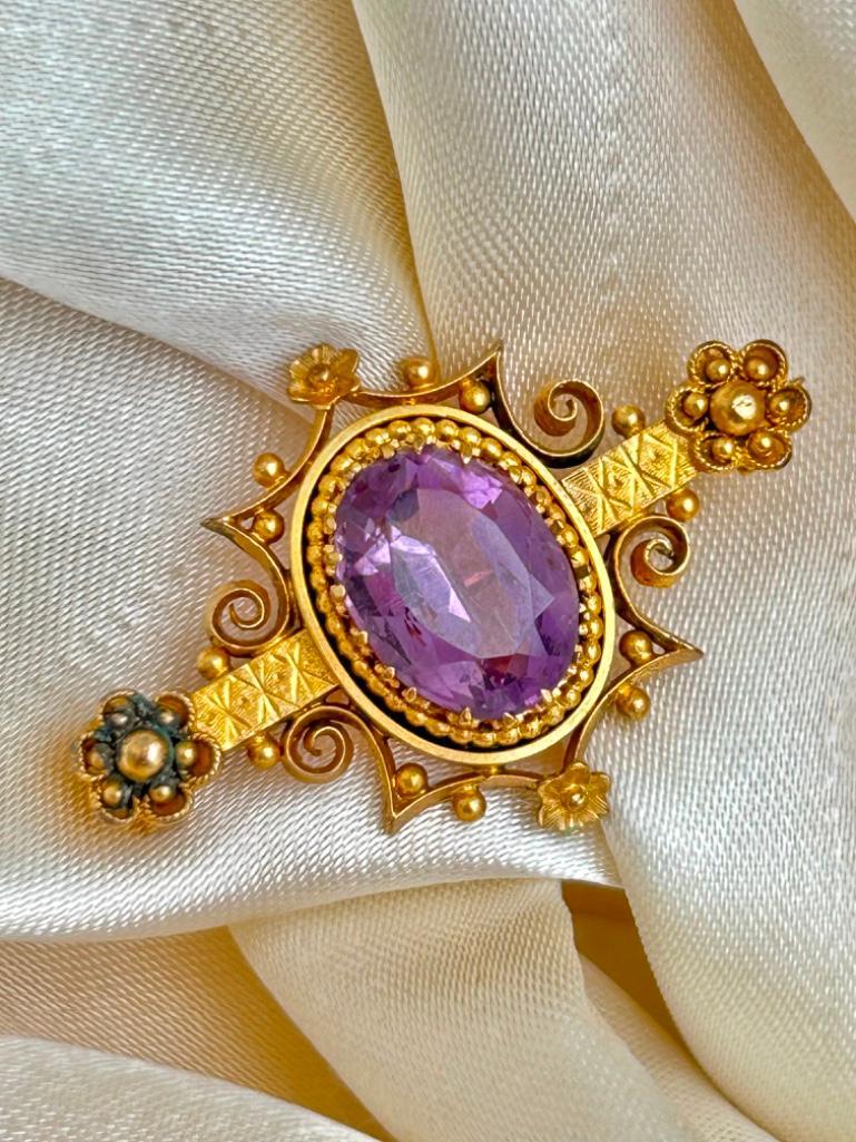 Victorian 15ct Gold Amethyst Brooch - Image 6 of 6