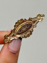 Antique Yellow Gold Ruby and Diamond Locket Back Star Bar Brooch