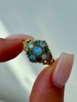 Wonderful Large Antique 15ct Yellow Gold Opal and Emerald Engraved Ring