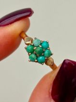 Antique Gold Turquoise Flower Cluster Ring