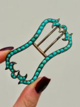 Large Antique Silver Turquoise Clasp Buckle