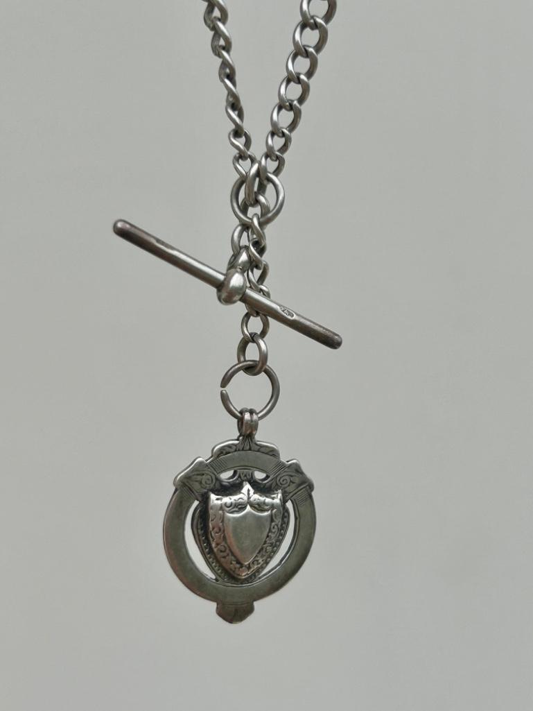 Antique Silver Double Albert Chain with Medal and TBar - Image 4 of 5