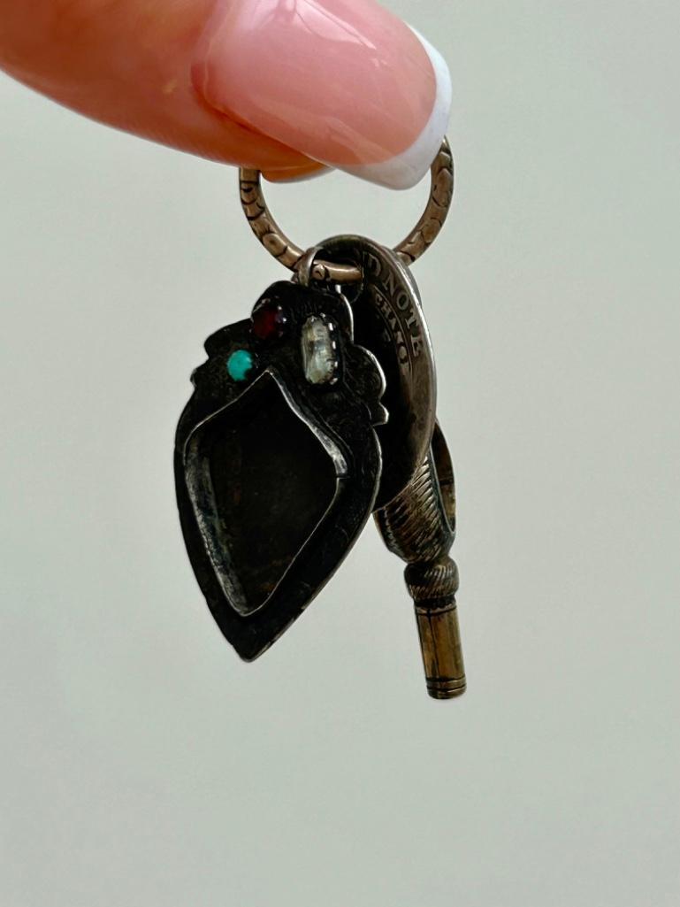 Antique Georgian Era Spilt Ring with Key & Gemset Charms Rare - Image 2 of 4