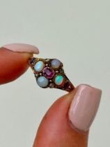 Antique Gold Opal Ruby and Diamond Ring