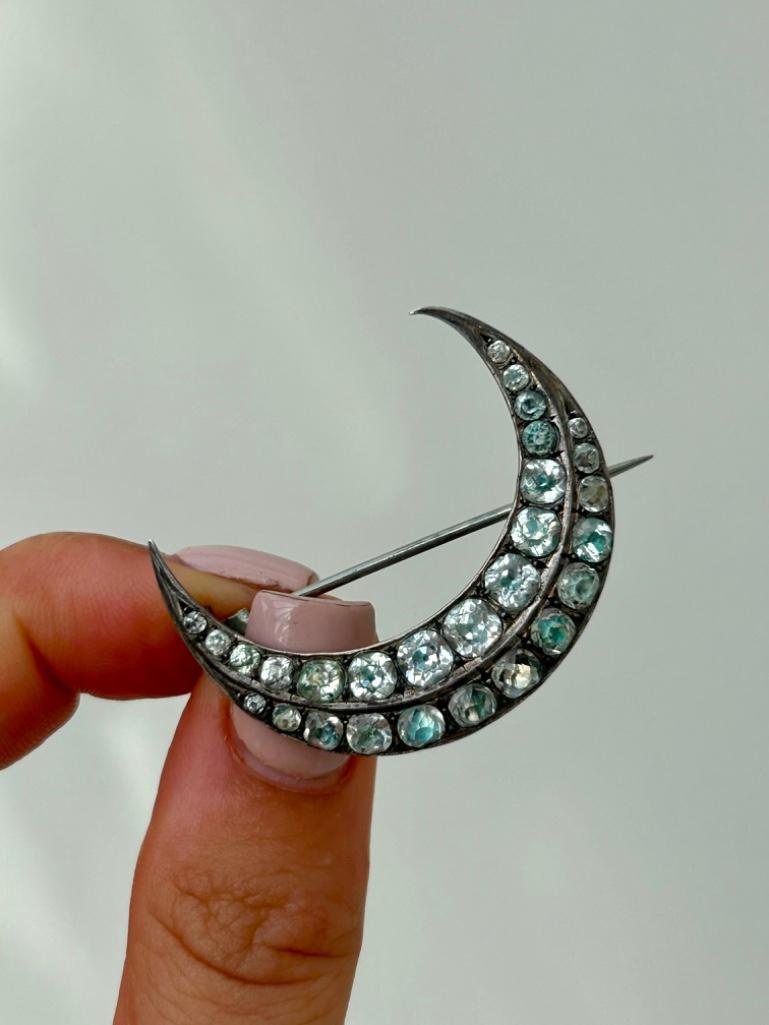 Antique Double Row Crescent Brooch in Antique Box