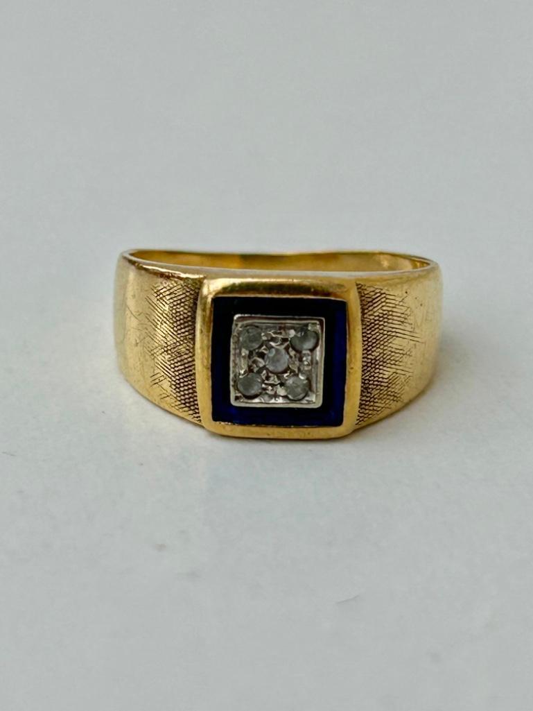 Sweet Square 18ct Yellow Gold Blue Enamel Signet Ring - Image 3 of 6