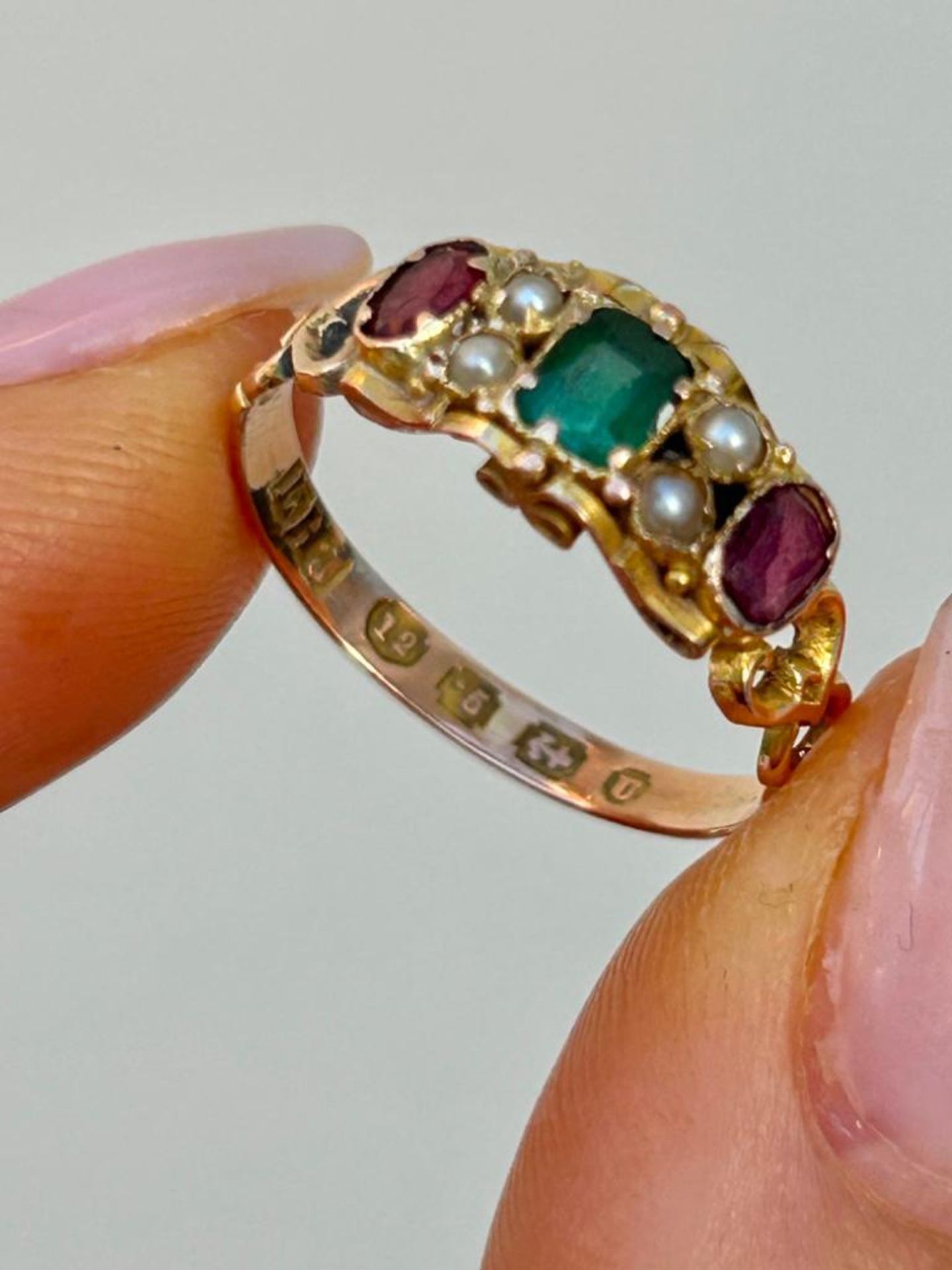 Unusual Antique Gold Multigem Stone Ring - Image 6 of 8