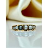 Antique Yellow Gold Closed Back Pearl Half Hoop Band Ring