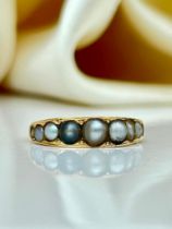 Antique Yellow Gold Closed Back Pearl Half Hoop Band Ring