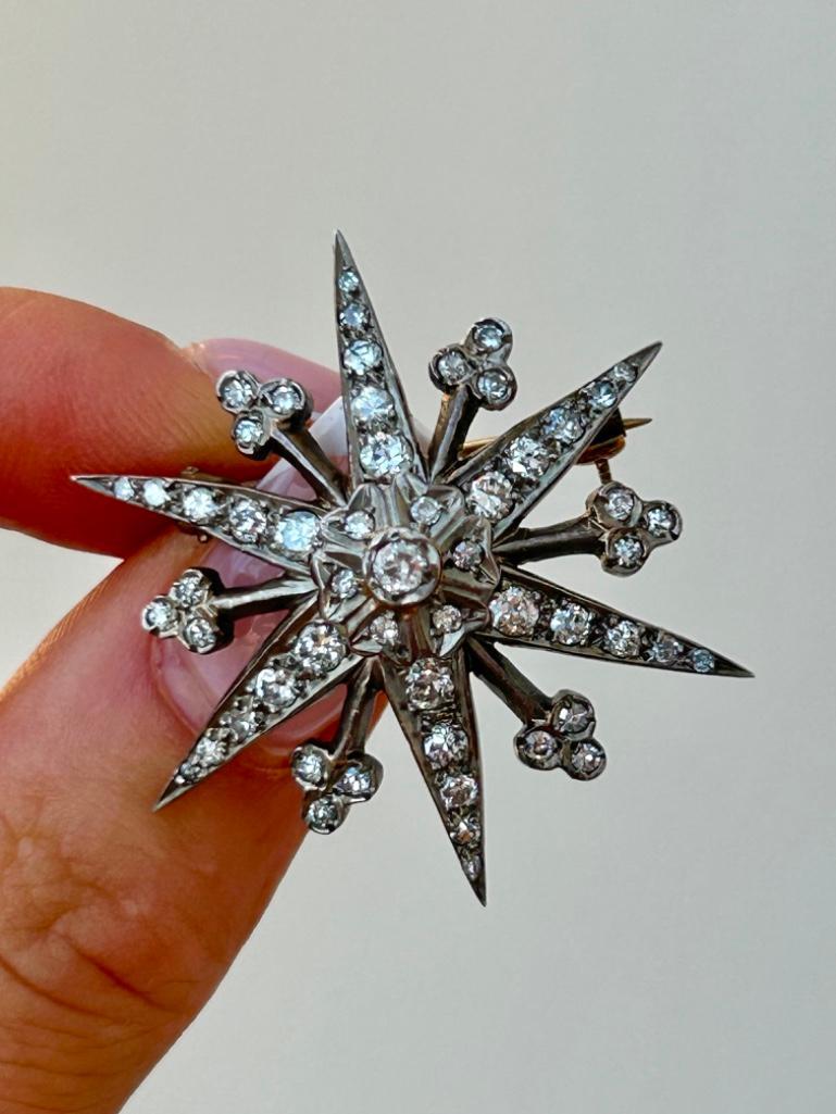 Large Antique Diamond Star Starburst Brooch - Image 7 of 9
