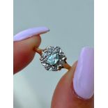 9ct Yellow Gold Aquamarine and Diamond Flower Ring