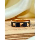 Antique Black Enamel Mourning Band Ring with Inscription in 18ct Yellow Gold