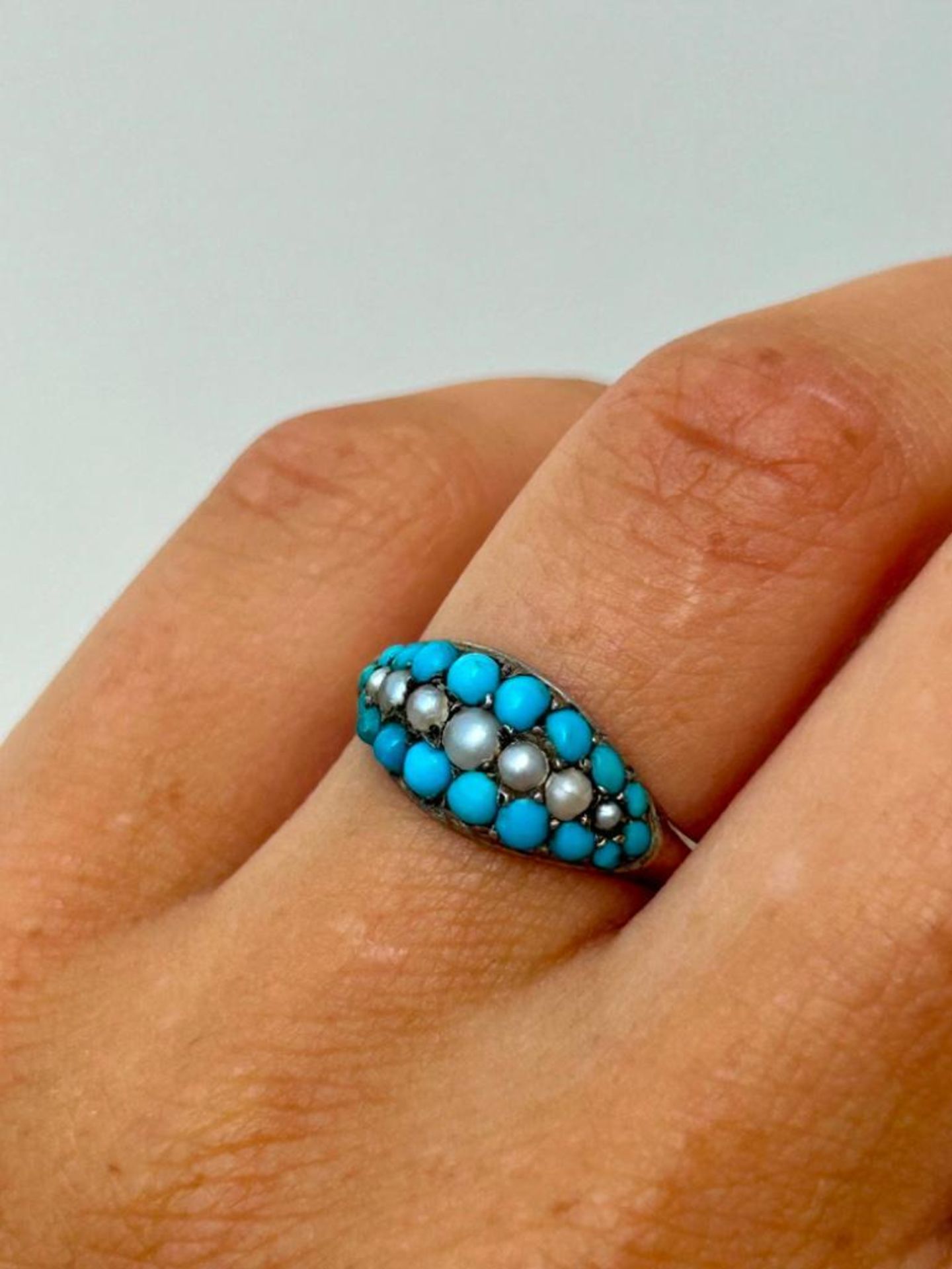 18ct Yellow Gold Turquoise and Pearl Pave Set Ring - Image 2 of 5