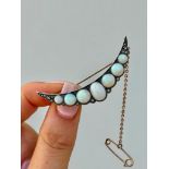 Antique Gold Opal Opal and Diamond Crescent Brooch