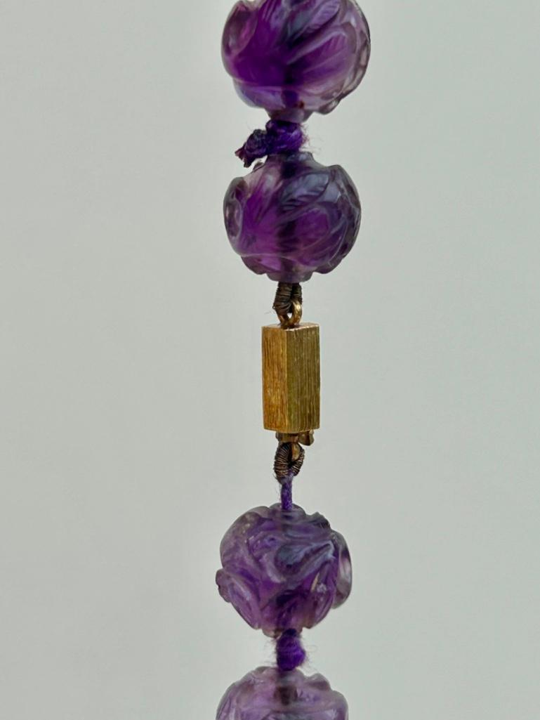 Amazing Carved Amethyst Long Bead Necklace - Image 5 of 6