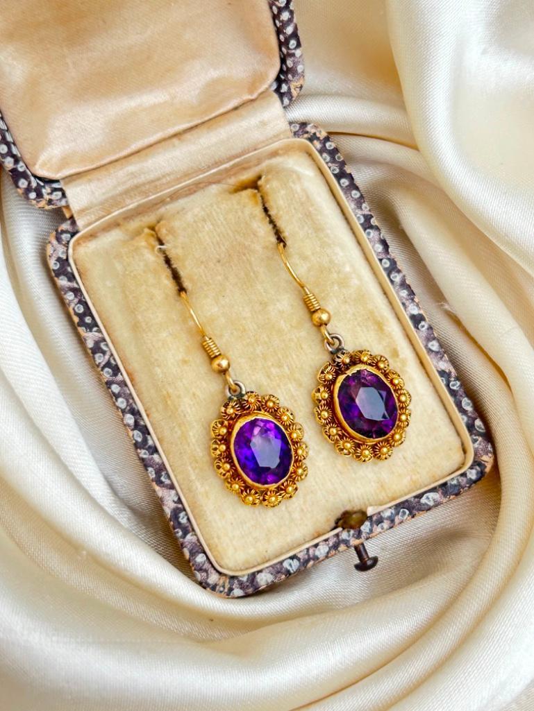 Boxed Gold and Amethyst Earrings