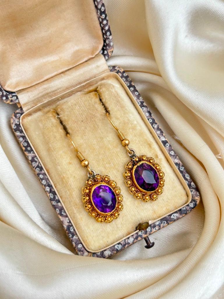 Boxed Gold and Amethyst Earrings - Image 3 of 6