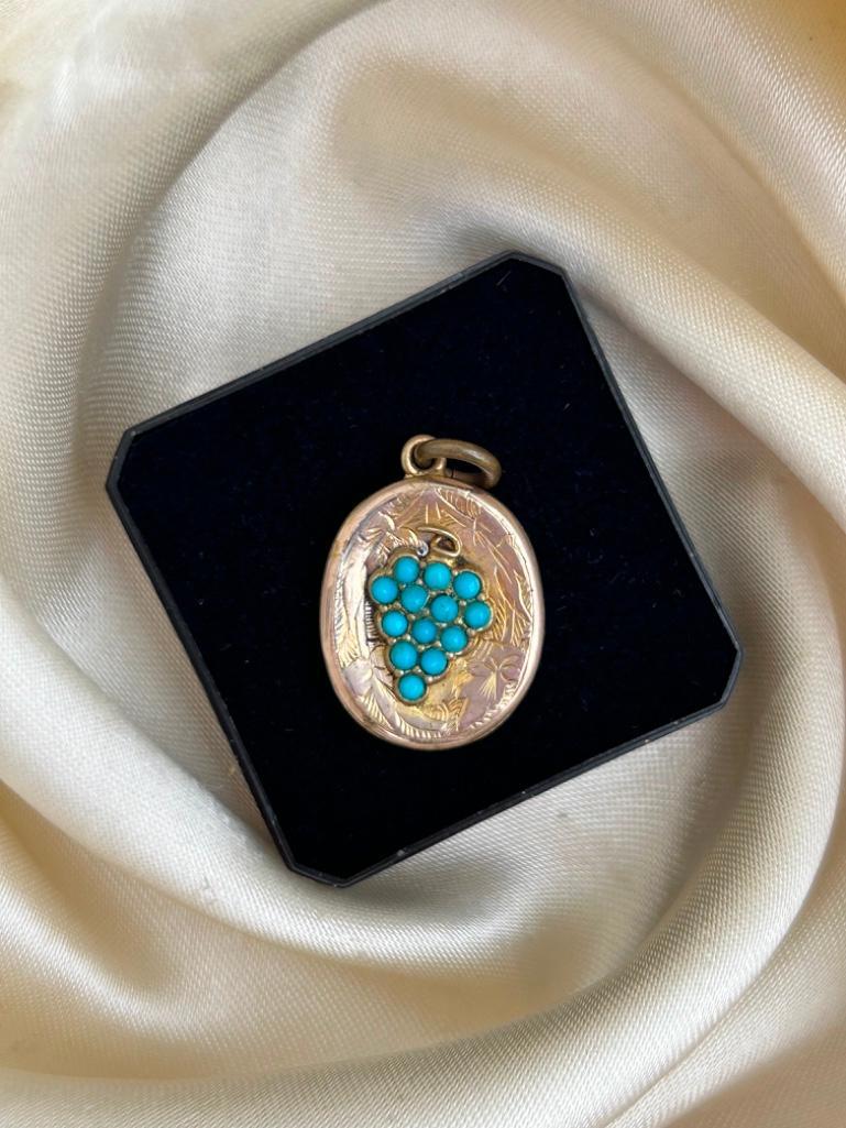 Sweet Antique Turquoise Locket Pendant - Image 2 of 3