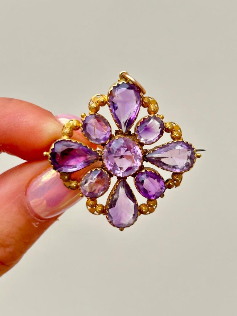 Late Georgian 15ct Yellow Gold Amethyst Pendant Brooch - Image 4 of 7