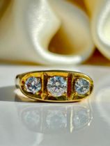 Giant Diamond 3 Stone Ring in 18ct Yellow Gold Approx 1 Carat 40 Total