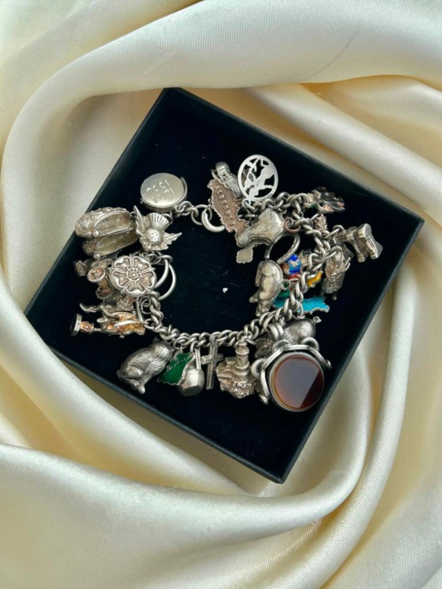 Silver Charm Bracelet Full of Charms Including Enamel Good Luck Spinner - Image 2 of 3