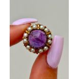 Large Amethyst and Pearl 9ct Dress Ring